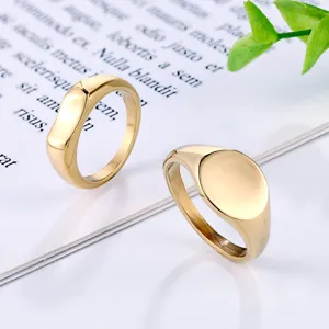 Bague géométrique en acier titane doré style 14K minimaliste anneau de doigt bijoux mode