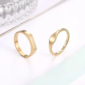 Ensemble de bagues minimalistes en acier titane géométrique doré, bijoux tendance pour femmes.