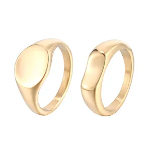 Bague géométrique minimaliste en acier titane doré pour femmes, bijoux de mode chic.