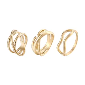 Bague Géométrique en Acier Titane Minimaliste pour Femmes Plaquée Or Ligne Torsadée Irrégulière Bague de Doigt Bijoux de Mode