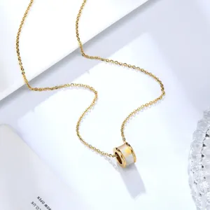Roestvrij Staal Moederschelp Cilindrisch Draaibare Hanger Halsketting Mode Lichte Luxe Sieraden Cadeau Voor Vrouwen