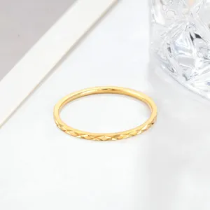 Gold stainless steel diamond cut ring for women, minimalist ins style fashion jewelry main shot