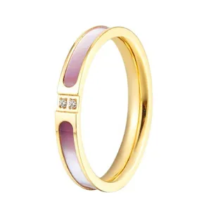 Elegante bague plaque or minimaliste avec coquillage et cristaux brillants pour femmes