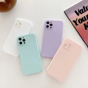 Funda de móvil de silicona tacto sedoso colores pastel carcasa protectora para iPhone 13 14 15 Pro