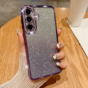 Cover per telefono morbida con strass sfumati e glitter per serie Samsung Galaxy, elegante.