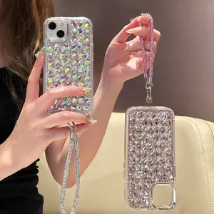 Coque de téléphone en strass scintillants avec lanière luxe étui en cristal pour iPhone