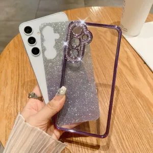 Custodia per telefono con strass glitter sfumati compatibile con Samsung, cover fotocamera.