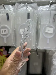 Transparent magnetic phone case with clear acrylic hard back and drop-proof corners.