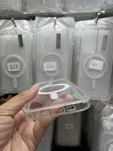 Clear magnetic phone case for iPhone with drop-resistant acrylic hard back wireless charging.