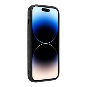 Detailed view of the black litchi texture protective phone case, anti-drop full cover design.