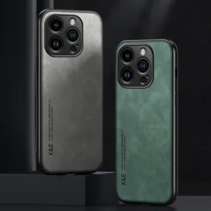 Luxury leather magnetic phone case with full coverage protection and sleek matte finish.