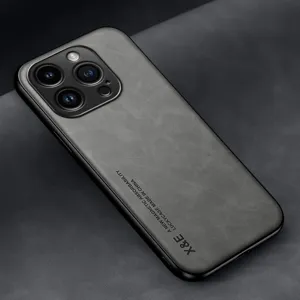 Luxury leather magnetic phone case compatible with iPhone Pro Max, slim fit back cover.