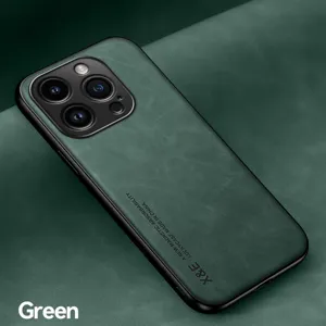 Green magnetic sheepskin leather phone case detail view, skin-friendly texture for iPhone.