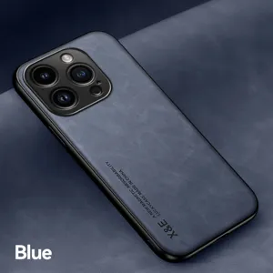 Luxury magnetic leather phone case compatible with iPhone 16 Pro Max, skin-feel cover.