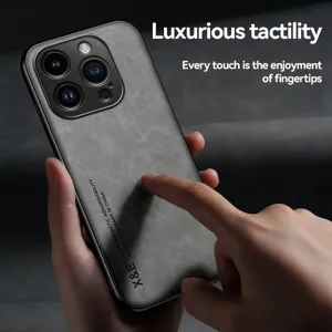 Luxury leather magnetic phone case with skin-feel texture, compatible with iPhone Pro Max.