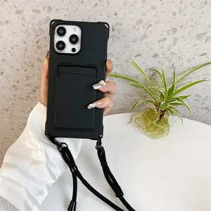Minimalistisch Siliconen Telefoonhoesje Met Kaartsleuf En Koord Valbescherming Voor iPhone
