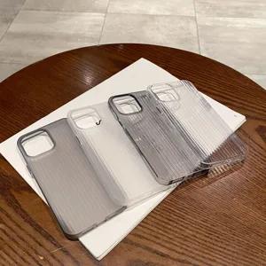 Transparent matte silicone phone case with minimalist vertical stripes for iPhone series.