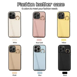 Étui portefeuille en cuir croisé avec porte-cartes et anneau de support en six coloris chics.