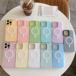 Coque de téléphone mate magnétique macaron vue de détail, protection élégante et douce.
