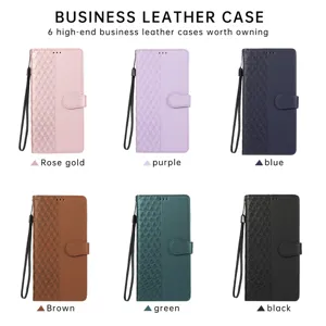 Coque Portefeuille en Cuir PU Affaires pour Téléphone Étui de Protection Clapet Embossé Géométrique Avec Support Cordon pour iPhone