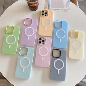 Coque de protection mate MagSafe pastel pour iPhone, étui en silicone souple et coloré.