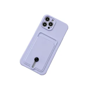 Coque de téléphone en TPU violet avec porte-cartes et support anneau compatible iPhone.