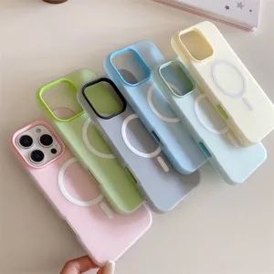 Coque de téléphone magnétique pastel mate couleur bonbon compatible avec iPhone 15 14 13 12