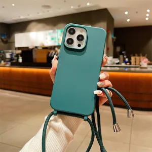 Groene koord beschermende telefoonhoes voor iPhone 16 Pro Max 15 14 13 matte schokbestendige case.