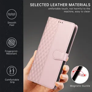 Étui de téléphone à rabat en cuir rose avec boucle magnétique et prise en main confortable