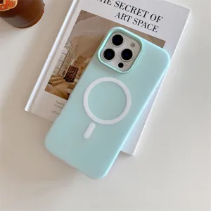 Coque de téléphone magnétique en silicone couleur macaron mat au design très élégant