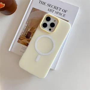 Coque de téléphone mat magnétique couleur macaron compatible charge sans fil protection dos.