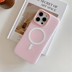 Coque de téléphone MagSafe rose mat compatible iPhone antichoc couleur bonbon protection