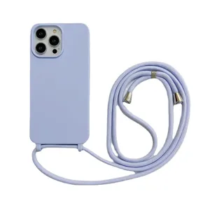 Lavender siliconen telefoonhoesje met verstelbare draagband voor iPhone, zachte hoes.