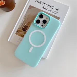 Coque de téléphone magnétique vert menthe mat compatible iPhone, chargement sans fil.