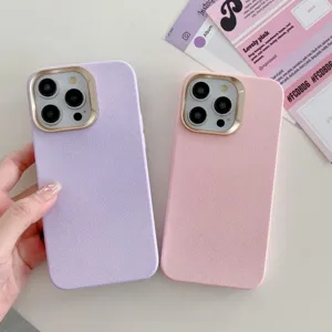 Coque de téléphone unie minimaliste en similicuir pour iPhone 17 Pro Max 16 14 13 protection