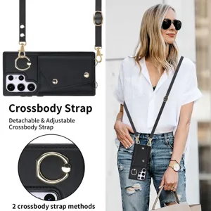 Δερμάτινη θήκη τηλεφώνου με λουράκι crossbody για Samsung, θήκη καρτών και βάση.