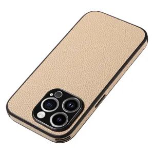 Premium litchi pattern leather protective phone case full coverage anti-drop cover for iPhone