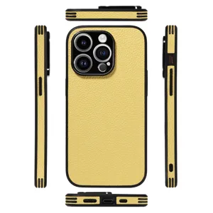 Premium lychee leather phone case for iPhone, full protection shockproof protective back cover.