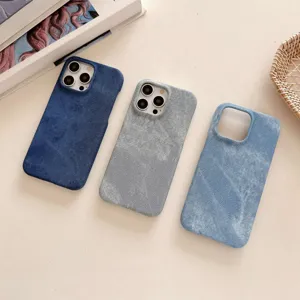 Funda protectora con textura de mezclilla compatible con iPhone, carcasa elegante y duradera.