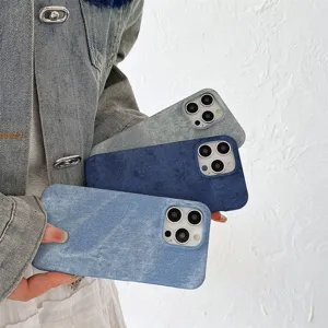 Funda de teléfono con textura de mezclilla compatible con iPhone, elegante cubierta de tela protectora.