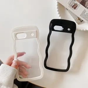 Google Pixel 7A 8A wavy phone case clear transparent PC bumper protector cover sleek style
