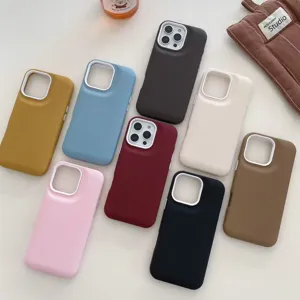 Detailed view of colorful liquid skin-feel phone cases arranged neatly on a surface.