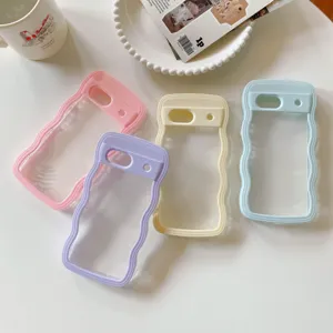 Clear wavy phone case compatible with Google Pixel, cute transparent PC bumper cover