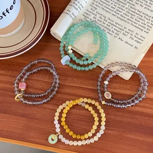 New Chinese Style Natural Agate Quartzite Jade Multi Layer Bracelet For Women Safety Buckle Rhinestone Flower Gourd Charm Beads Bracelet Jewelry Gift