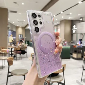Gradient purple glitter MagSafe phone case compatible with Samsung S23 Ultra.