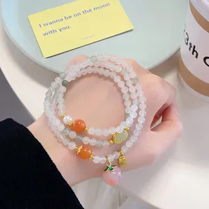 New Chinese style multi-layer jade bracelet with peach pendant elegant wrist jewelry detail