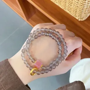 New Chinese style natural agate double layer bracelet with pink jade safety buckle for women