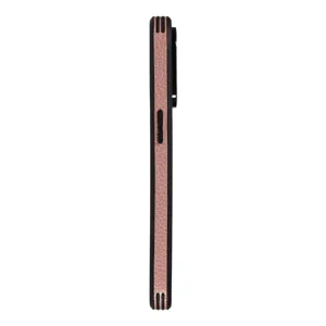 Detailed side view of the pink litchi texture protective phone case showing precise buttons.