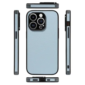 Detailed multi-angle view of the stylish litchi texture protective phone case with black frame.