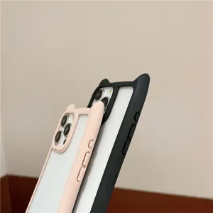 Schattig 3D kattenoor siliconen telefoonhoesje compatibel met iPhone, valbestendige cover
